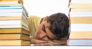 Student sleeping in the library