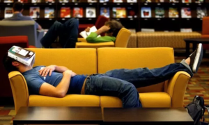 Student sleeping while reading