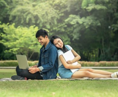 Student boy and girl in love